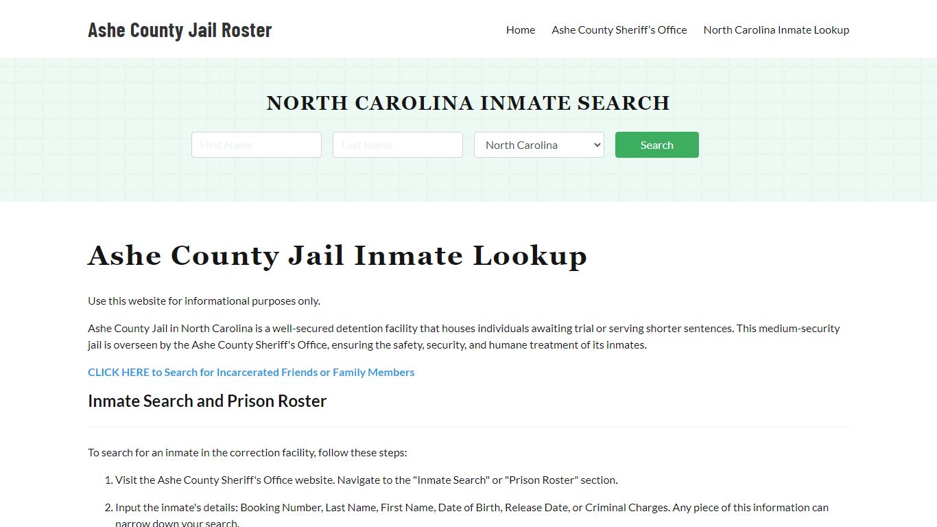 Ashe County Jail Roster Lookup, NC, Inmate Search